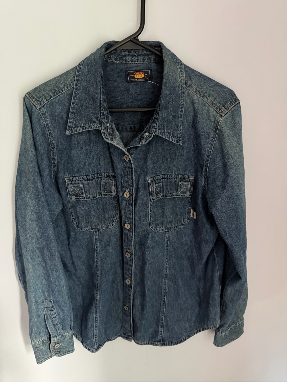 Vintage 90s Y2K Route 66 Denim Shirt Womens Blue 100% Cotton Button Up Sz Large
